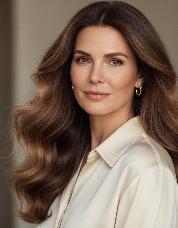 Mulher com corte cabelos longos e ondulados que serão tendências em 2026